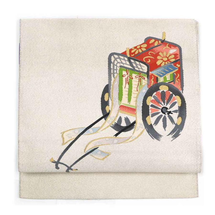 オリジナル染め帯　御所車 名古屋帯　帯約3.45m 名古屋帯 幅32cm 長さ350cm レディース 御所車 秋冬春用 正絹（シルク