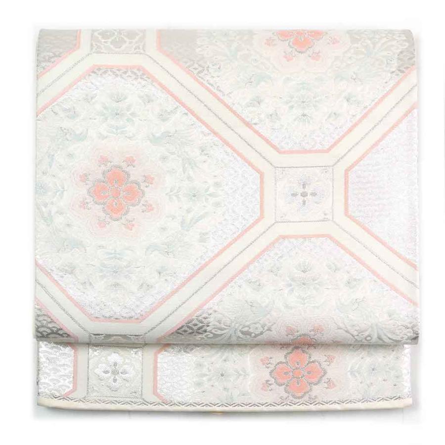 袋帯 幅31cm 長さ417cm レディース 蜀江 秋冬春用 正絹（シルク）銀地