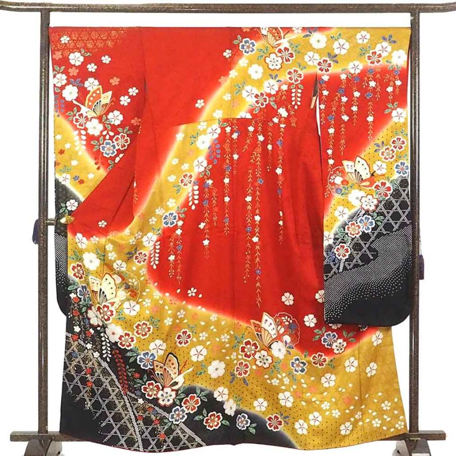 振袖　長襦袢セット　赤地 花柄 振袖長襦袢セット赤地 花柄