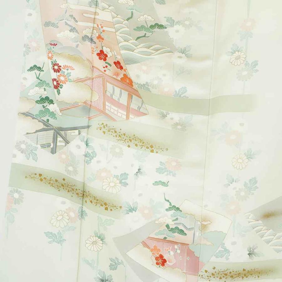 ◇美品　SーM寸　訪問着◇　裄64　身丈149　薄いグリーン　花模様　袷 訪問着 身丈159cm 裄64cm レディース 袷 花柄 裄Mサイズ 秋冬春用 正絹