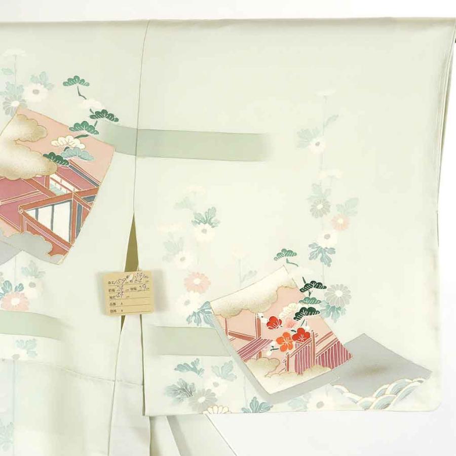 ◇美品　SーM寸　訪問着◇　裄64　身丈149　薄いグリーン　花模様　袷 訪問着 身丈159cm 裄64cm レディース 袷 花柄 裄Mサイズ 秋冬春用 正絹