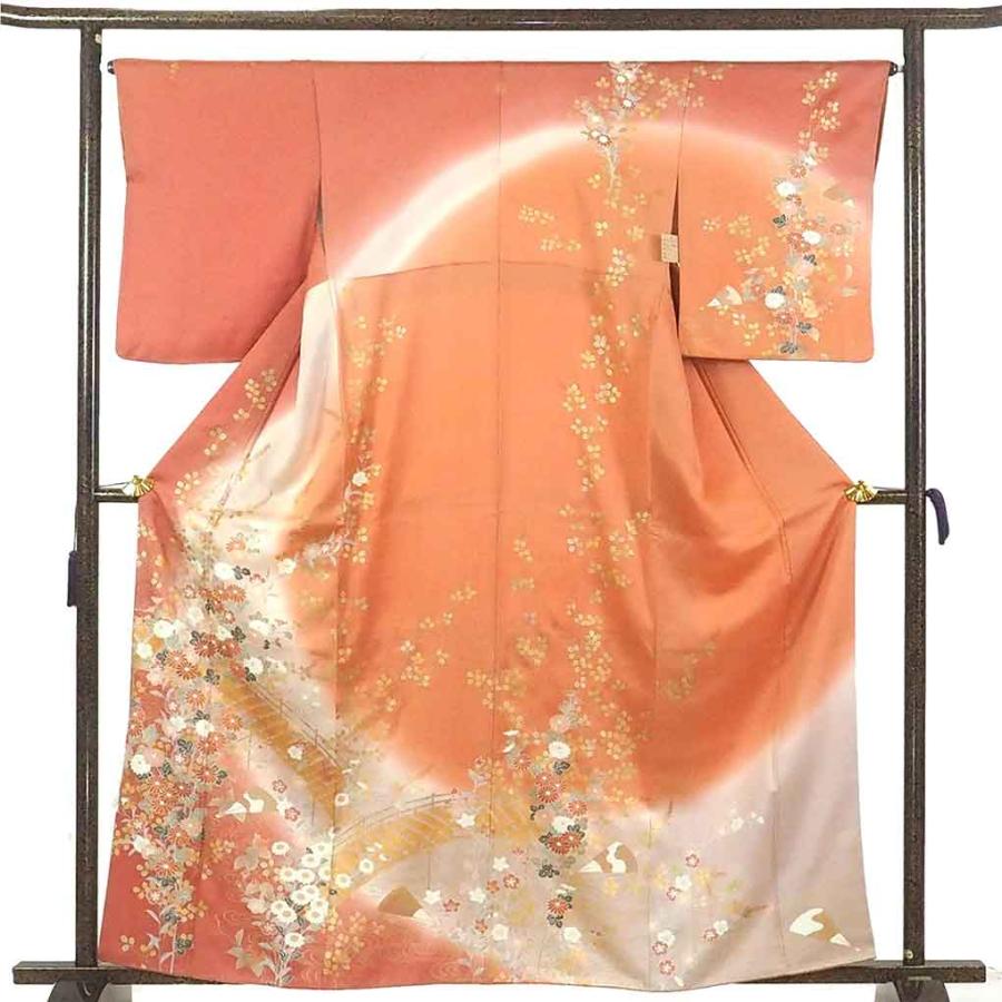訪問着 身丈162cm 裄67cm レディース 袷 花柄 裄長 裄Lサイズ 秋冬春用