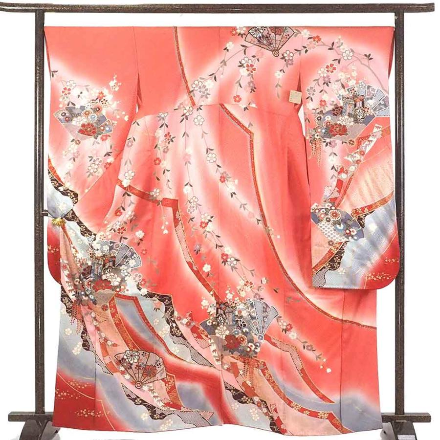 振袖 身丈165cm 裄68cm レディース 袷 扇面 裄長 裄Lサイズ 秋冬