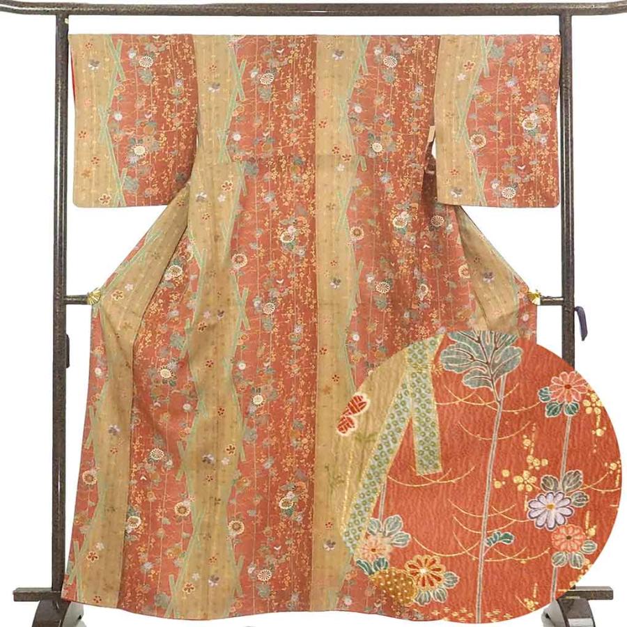 小紋 リサイクル着物 身丈164cm 裄70cm レディース 袷 花柄 裄長 裄L  