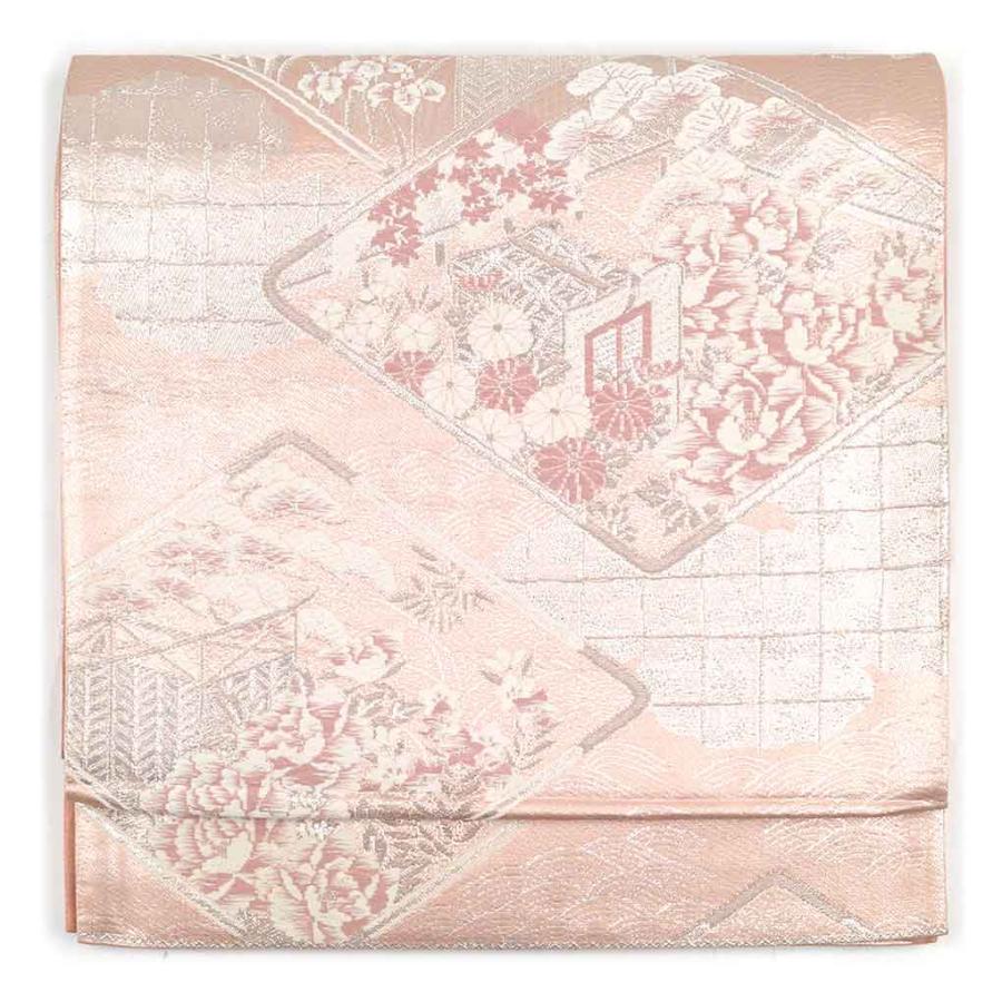 袋帯 花柄 ピンク 正絹金彩お花柄 帯とセット 銀通し 刺繍 金彩 2