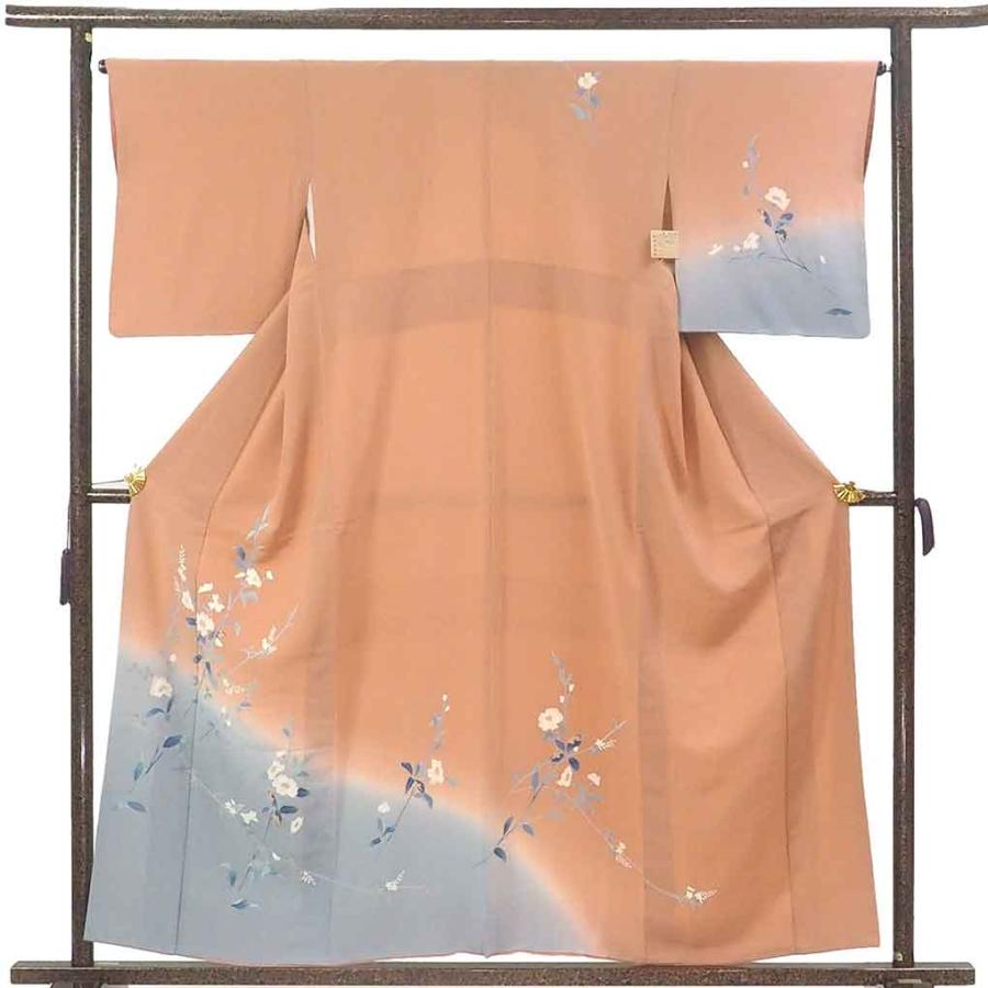 訪問着 身丈158cm 裄66cm レディース 袷 花柄 裄長 裄M-Lサイズ 秋冬春 
