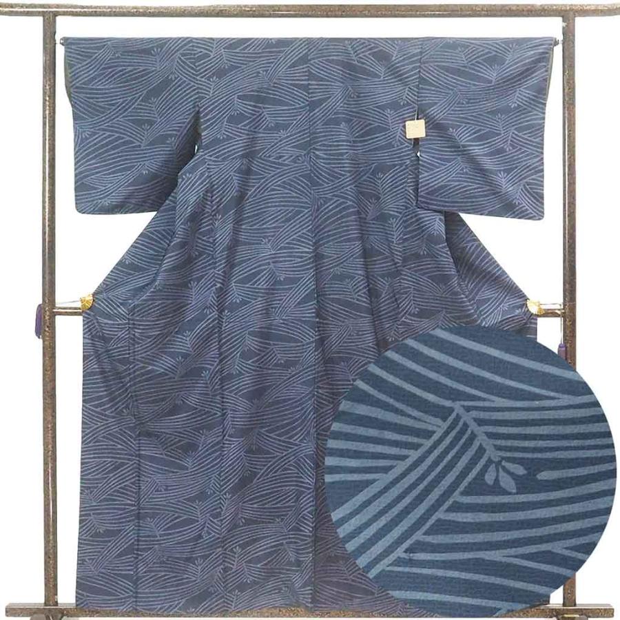 紬 身丈160cm 裄66cm レディース 袷 連続模様 裄長 裄M-Lサイズ 秋冬春