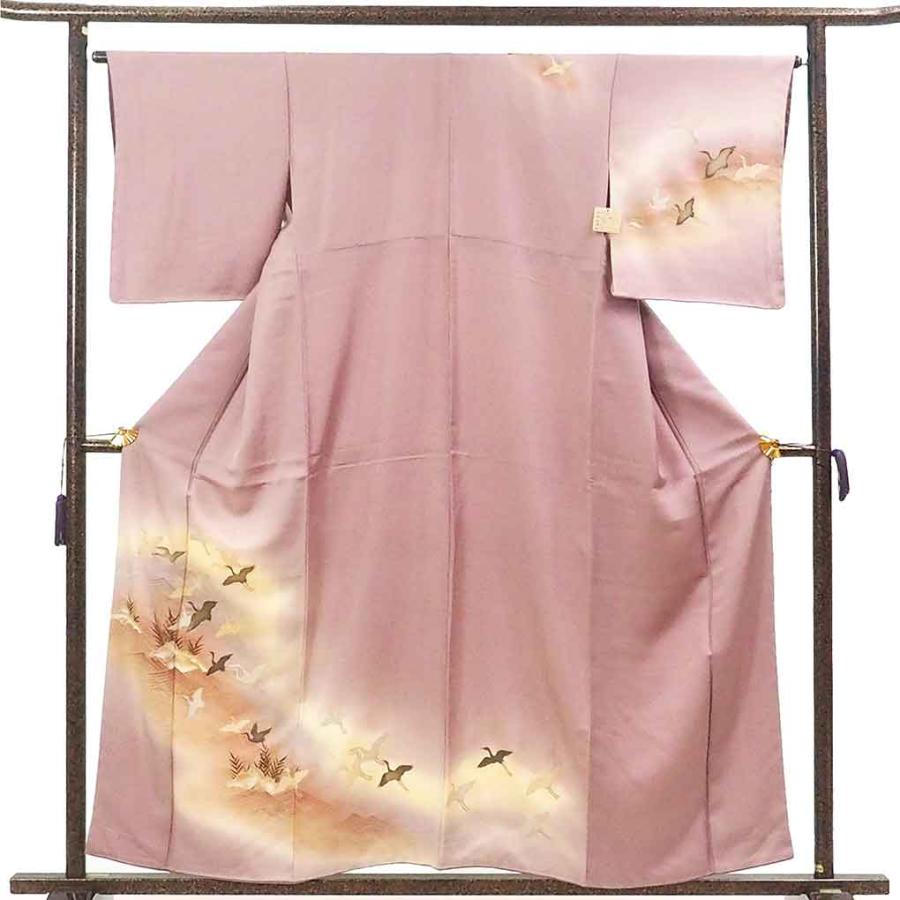 訪問着 身丈158cm 裄65cm レディース 袷 鶴 裄Mサイズ 秋冬春用 正絹