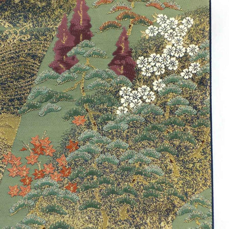 袋帯 幅31cm 長さ438cm レディース 植物 秋冬春用 正絹（シルク）金色 