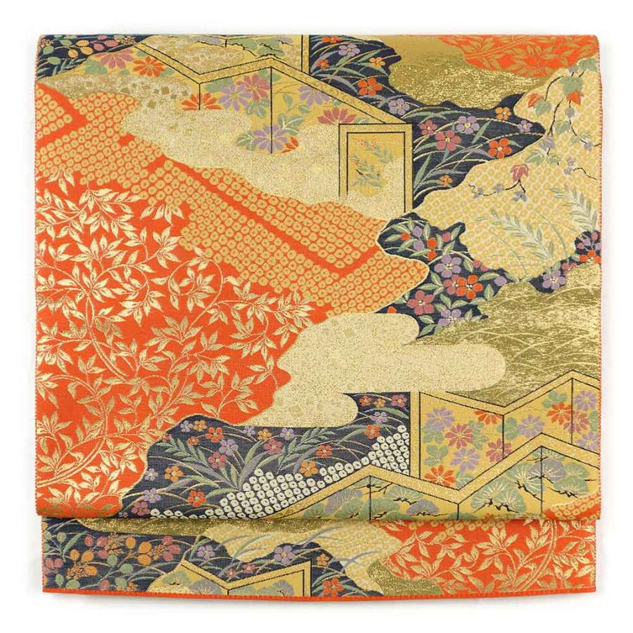 正絹 袋帯 新品 未使用品 袋帯 幅30.5cm 長さ433cm レディース 雲取り