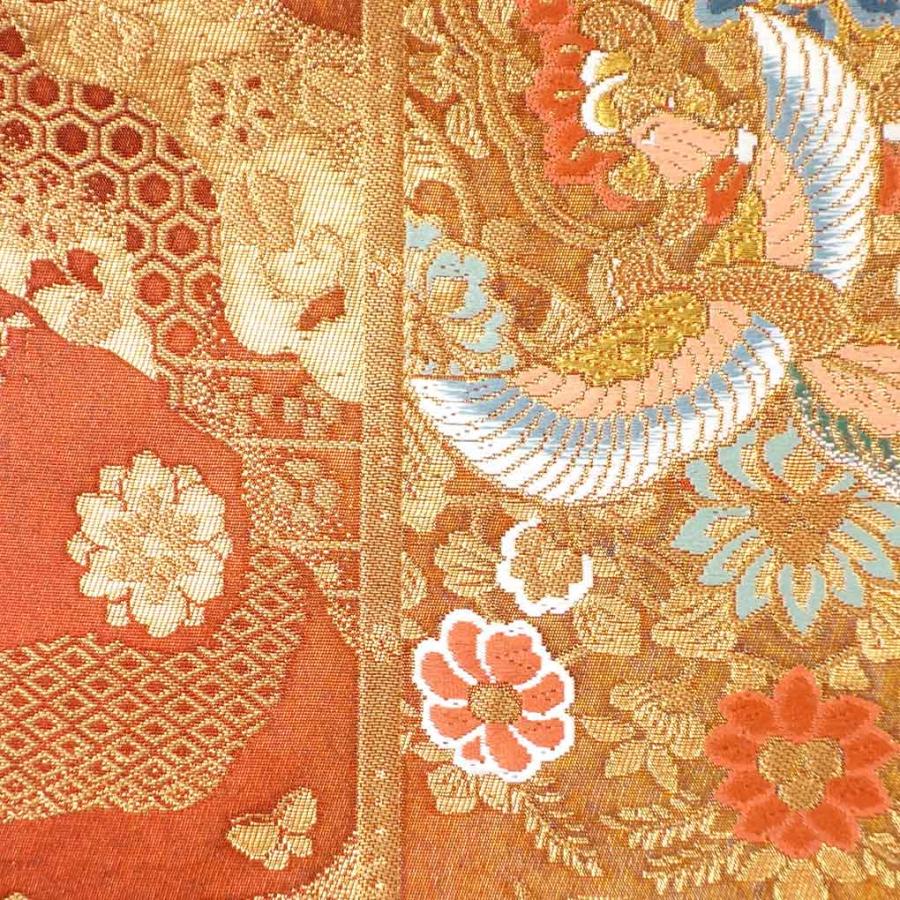 袋帯 幅31cm 長さ438cm レディース 花柄 秋冬春用 正絹（シルク）赤色 