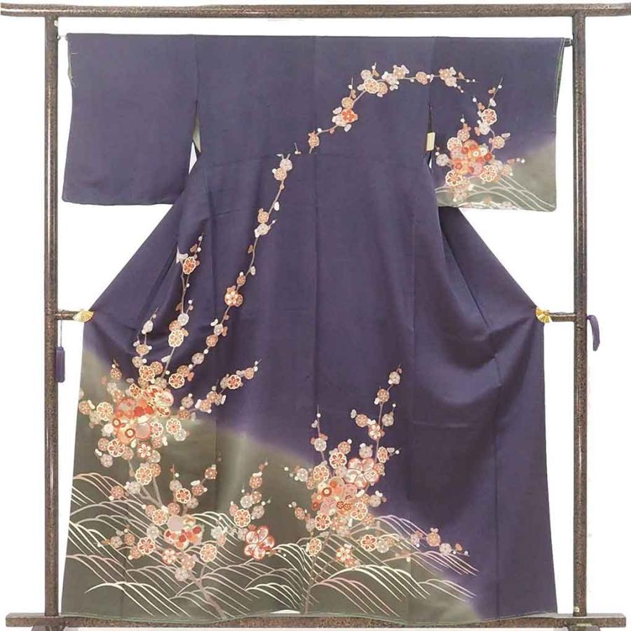 訪問着 身丈160cm 裄丈66cm 正絹 名品 【中古】 訪問着 身丈160cm 裄66cm レディース 袷 梅柄 裄長 裄M-Lサイズ 秋冬春