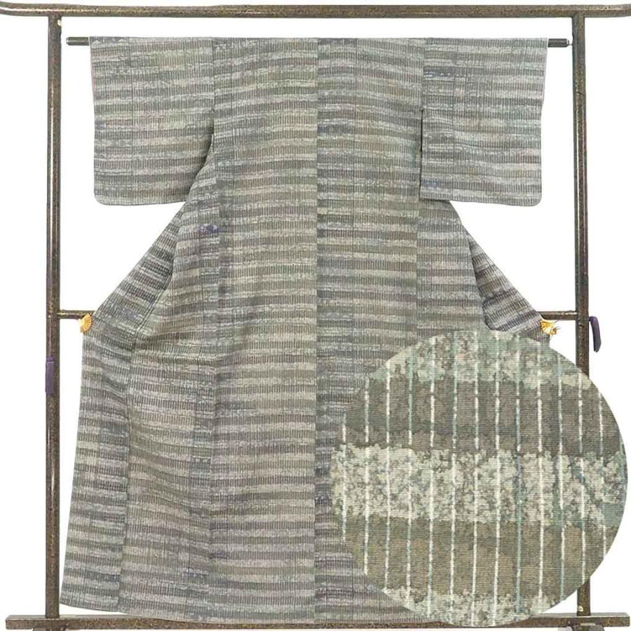 紬 身丈160cm 裄61cm レディース 袷 横段柄 裄Sサイズ 秋冬春用 正絹