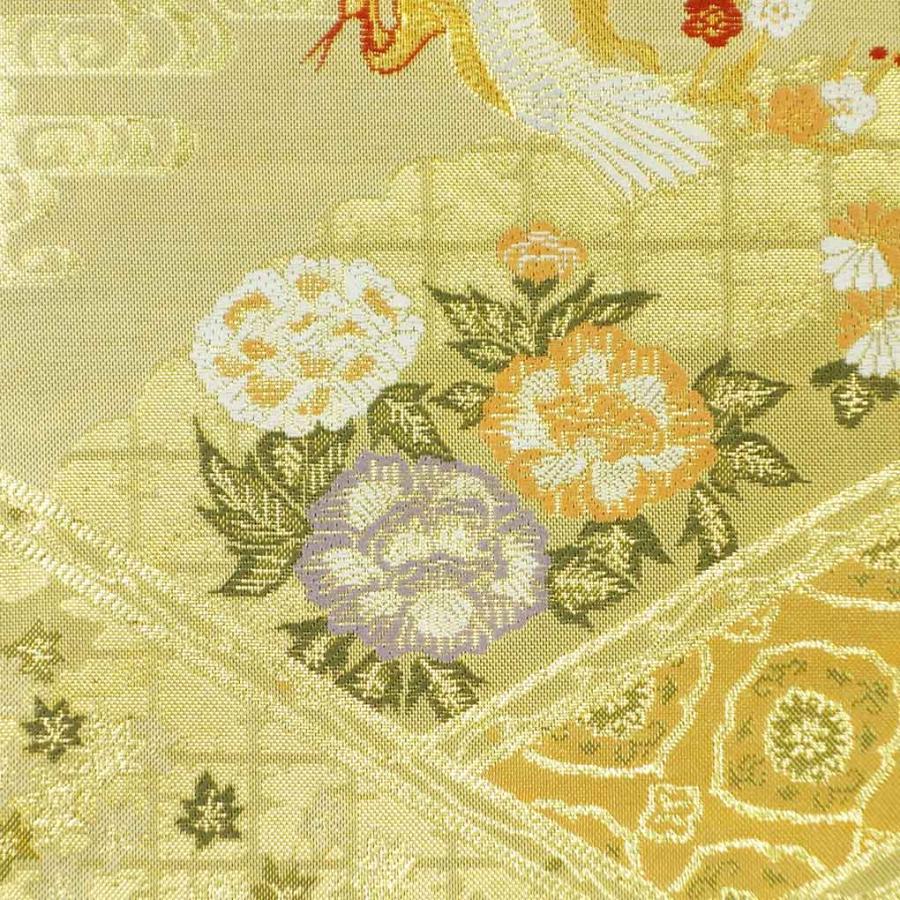 袋帯 幅31cm 長さ440cm レディース 花柄 秋冬春用 正絹（シルク）金色 