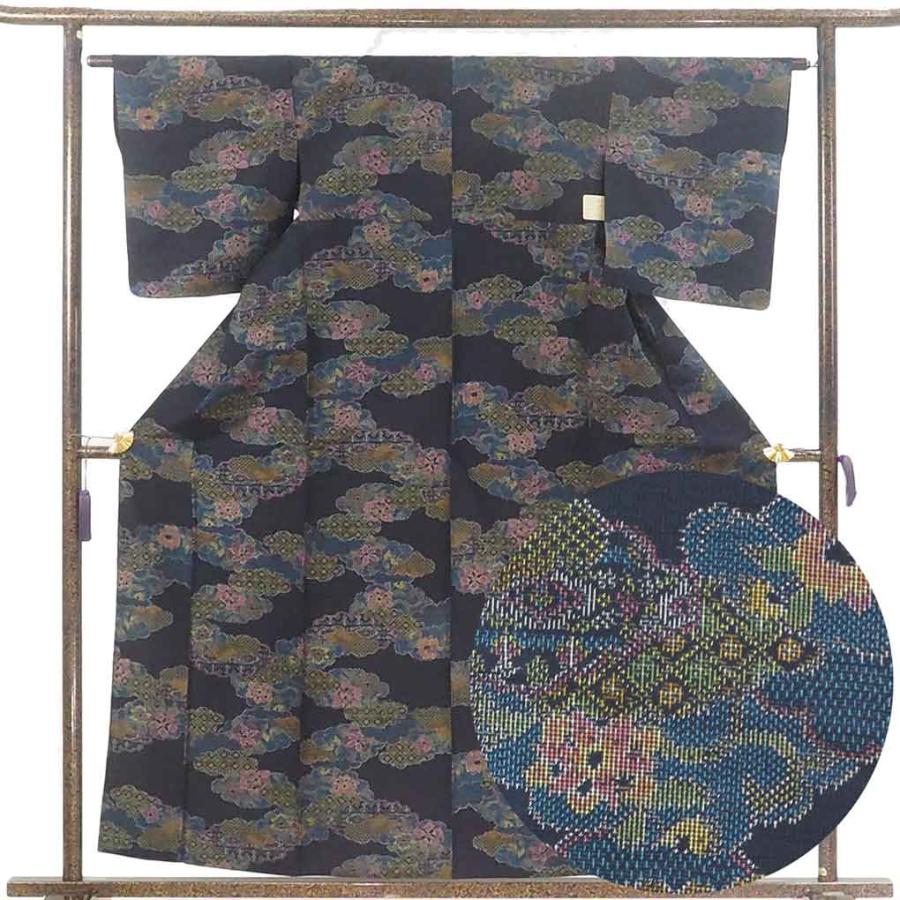紬 身丈160cm 裄63cm レディース 単衣 雲取り 裄Mサイズ 初夏・初秋用