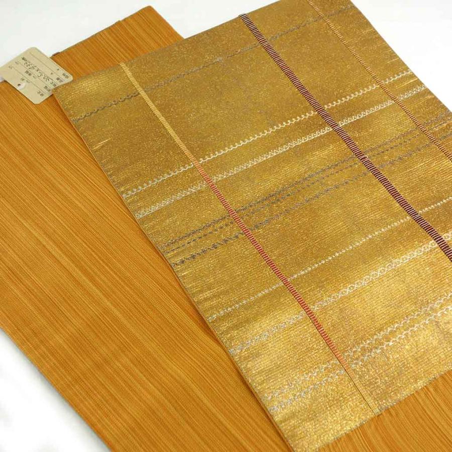 袋帯 幅30.5cm 長さ433cm レディース 格子 秋冬春用 正絹（シルク）金 