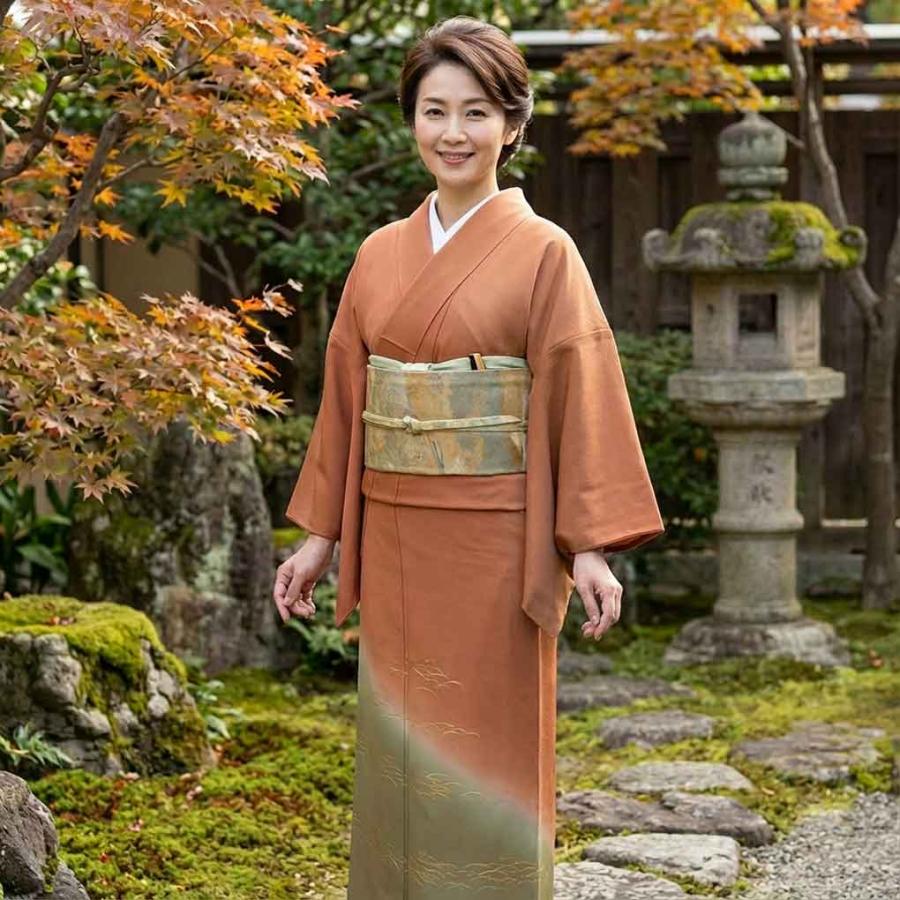 訪問着 身丈161cm 裄65cm レディース 袷 露芝 裄Mサイズ 秋冬春用 正絹 