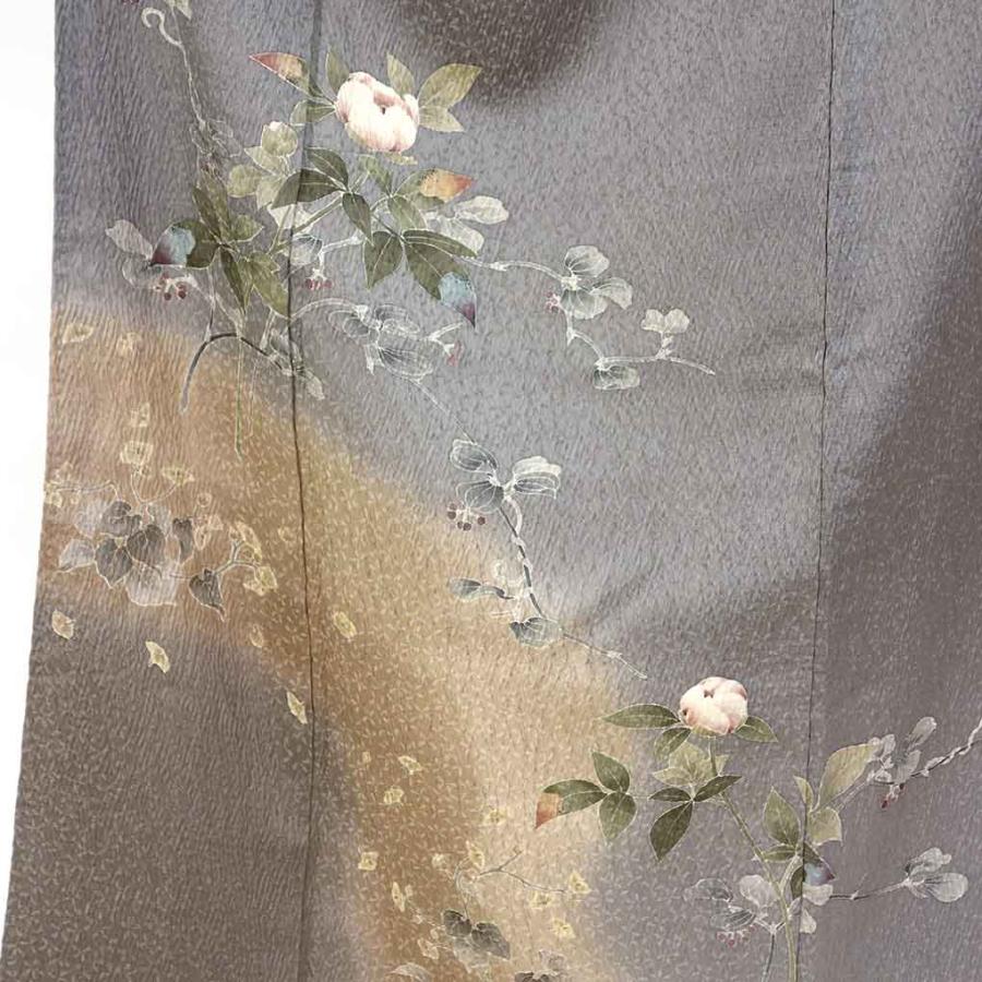 訪問着 身丈153cm 裄65cm レディース 袷 花柄 裄Mサイズ 秋冬春用 正絹