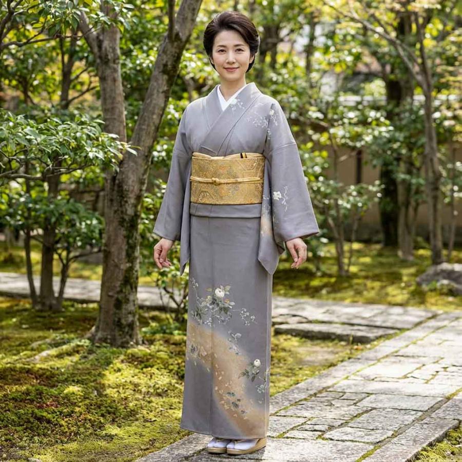 訪問着 身丈153cm 裄65cm レディース 袷 花柄 裄Mサイズ 秋冬春用 正絹