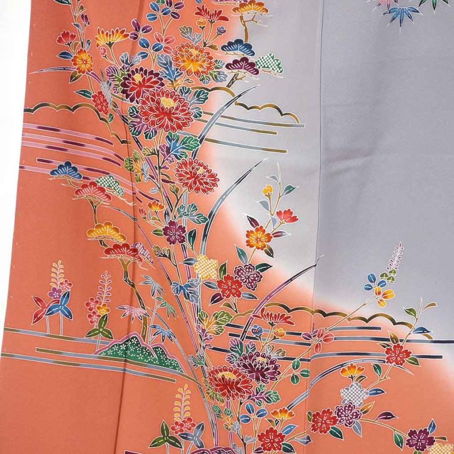 訪問着 身丈166cm 裄68cm レディース 袷 花柄 裄長 裄Lサイズ 秋冬春用 