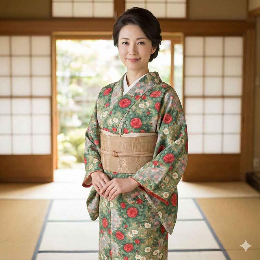 小紋 身丈165cm 裄66cm レディース 袷 花柄 裄長 裄M-Lサイズ 秋冬春用 