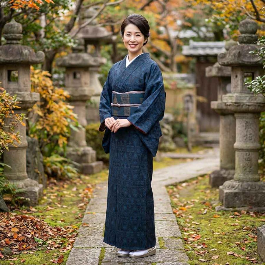 紬 身丈163cm 裄65cm レディース 袷 連続模様 裄Mサイズ 秋冬春用 正絹 