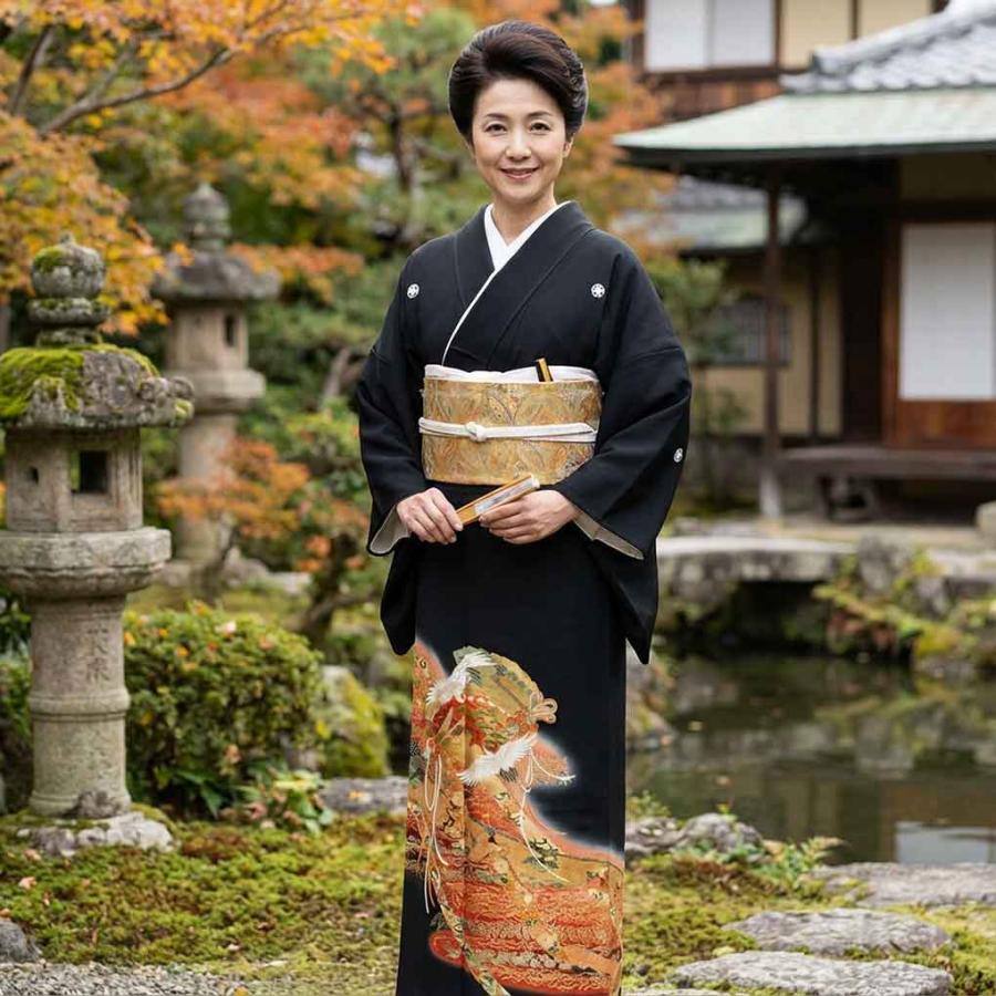 黒留袖 身丈161cm 裄65cm レディース 扇面 裄Mサイズ 年中着用可 正絹 