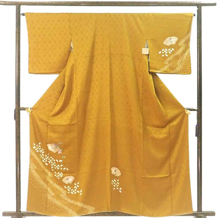 訪問着 身丈160cm 裄66cm レディース 袷 絞り 裄長 裄M-Lサイズ 秋冬春