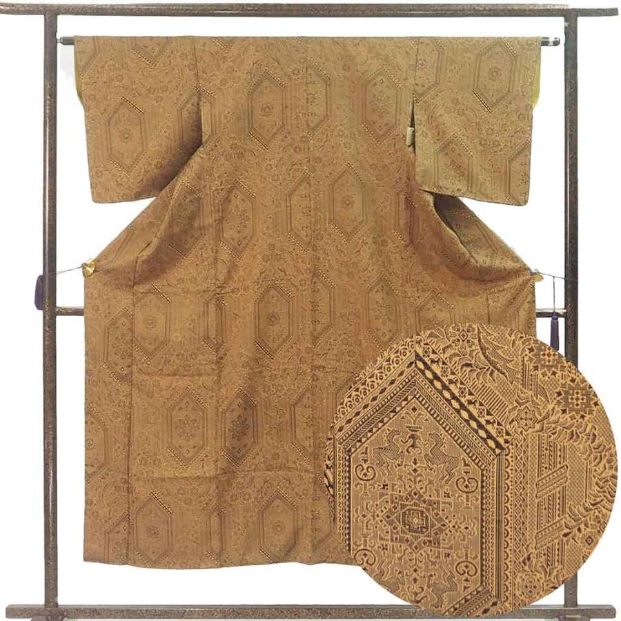 小紋 身丈150cm 裄62cm レディース 袷 連続模様 裄Sサイズ 秋冬春用