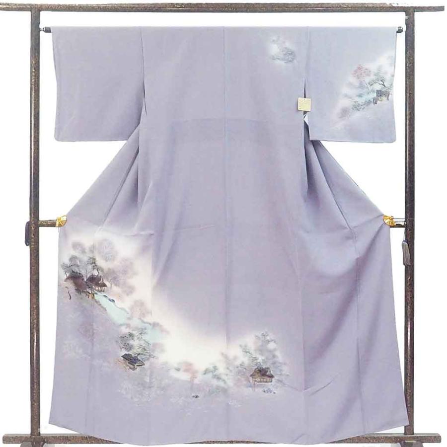 訪問着 身丈161cm 裄64cm レディース 袷 風景画 裄Mサイズ 秋冬春用