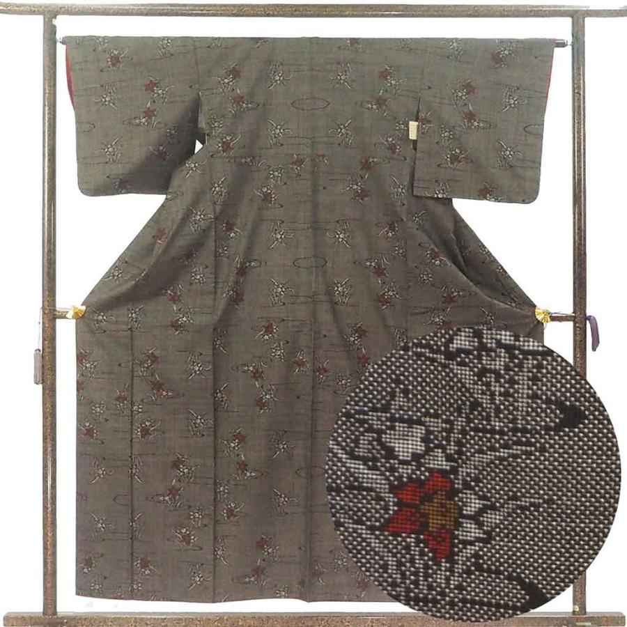 紬 身丈156cm 裄64.5cm レディース 袷 花柄 裄Mサイズ 秋冬春用 正絹 