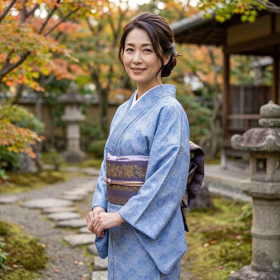 付下 身丈164cm 裄64cm レディース 袷 菊青海波 裄Mサイズ 秋冬春用