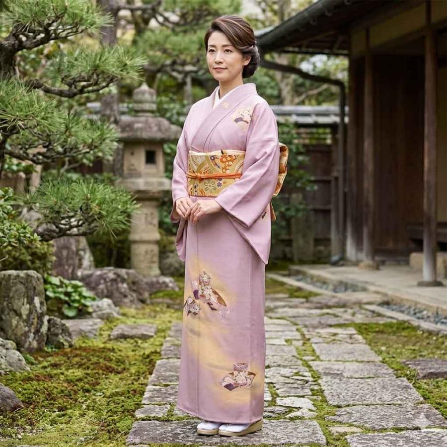 訪問着 身丈155cm 裄63cm レディース 袷 扇面 裄Mサイズ 秋冬春用 正絹
