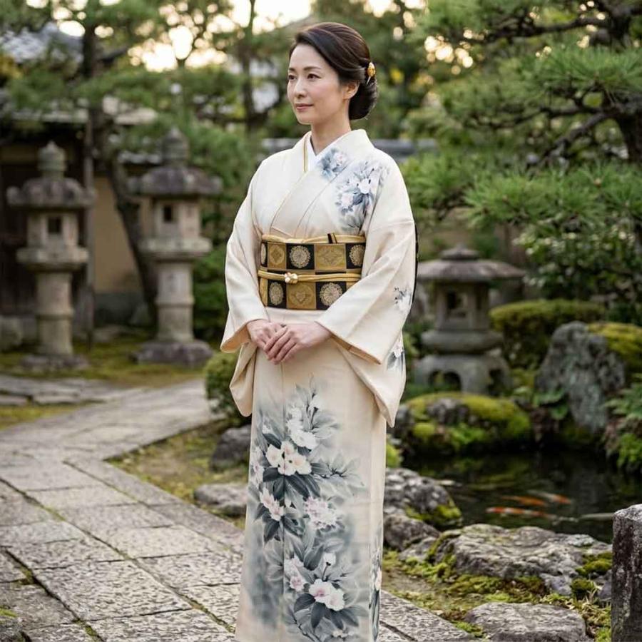 訪問着 身丈160cm 裄64.5cm レディース 袷 花柄 裄Mサイズ 秋冬春用 