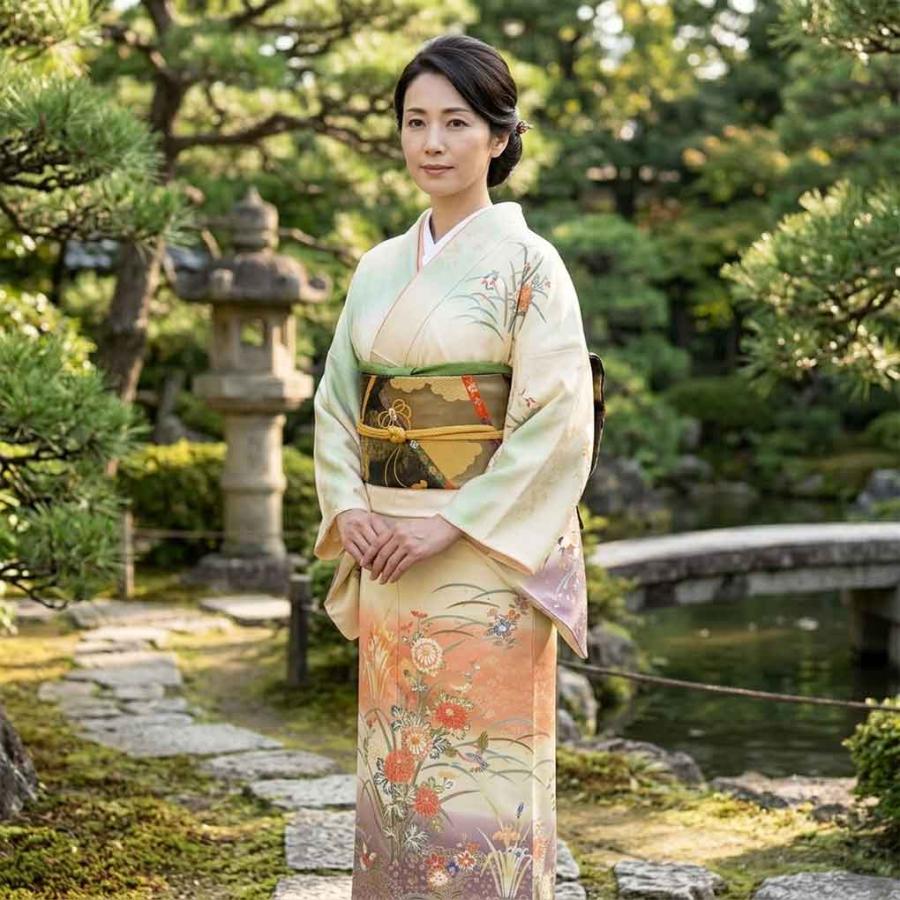 訪問着 身丈165cm 裄66cm レディース 袷 花柄 裄長 裄M-Lサイズ 秋冬春 