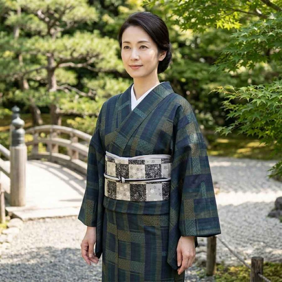 紬 身丈158cm 裄65cm レディース 袷 連続模様 裄Mサイズ 秋冬春用 正絹