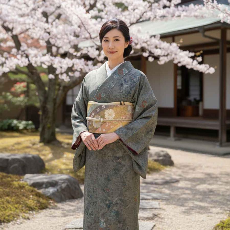 紬 身丈162cm 裄65cm レディース 袷 花柄 裄Mサイズ 秋冬春用 正絹 