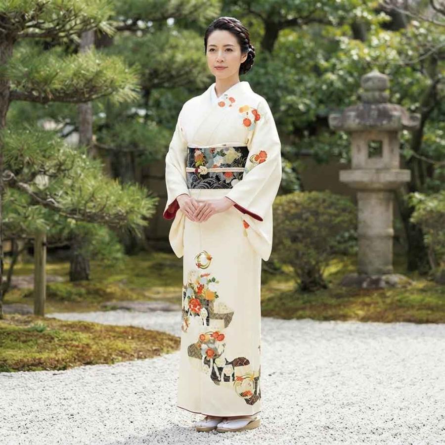 訪問着 身丈166cm 裄67cm レディース 袷 花柄 裄長 裄Lサイズ 秋冬春用 