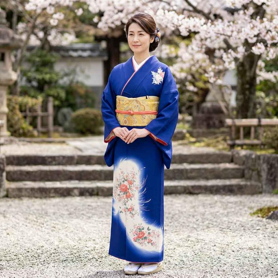 訪問着 身丈161cm 裄68.5cm レディース 袷 花柄 裄長 裄Lサイズ 秋冬春