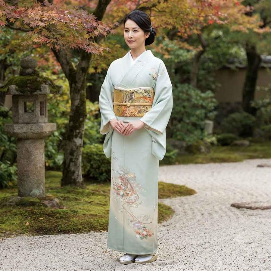 訪問着 身丈165cm 裄66cm レディース 袷 扇面 裄長 裄M-Lサイズ 秋冬春