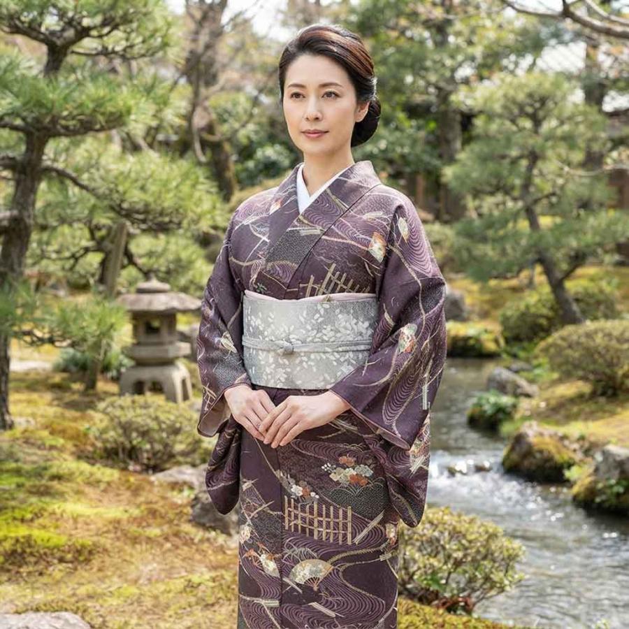 小紋 身丈157cm 裄67cm レディース 袷 扇面 裄長 裄Lサイズ 秋冬春用
