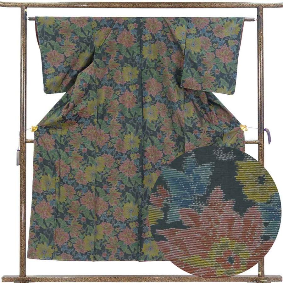 紬 身丈153cm 裄62cm レディース 袷 花柄 裄Sサイズ 秋冬春用 正絹