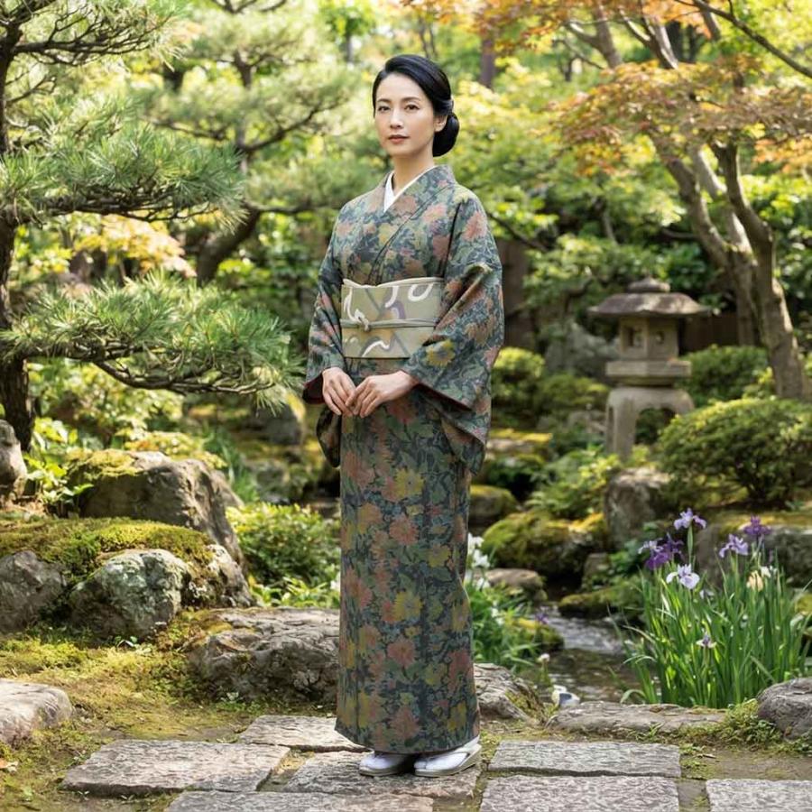 紬 身丈153cm 裄62cm レディース 袷 花柄 裄Sサイズ 秋冬春用 正絹