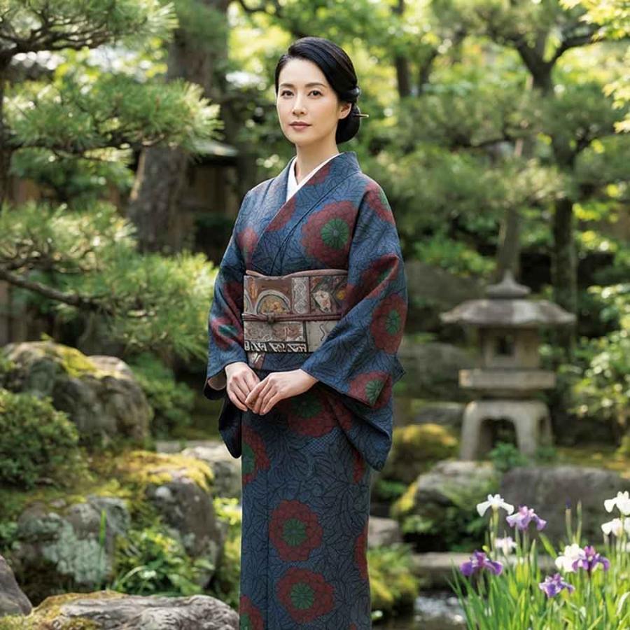 紬 身丈164cm 裄67cm レディース 袷 花柄 裄長 裄Lサイズ 秋冬春用