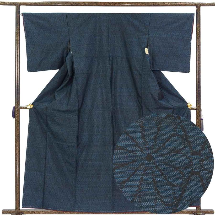 紬 身丈161cm 裄66cm レディース 袷 花柄 裄長 裄M-Lサイズ 秋冬春用