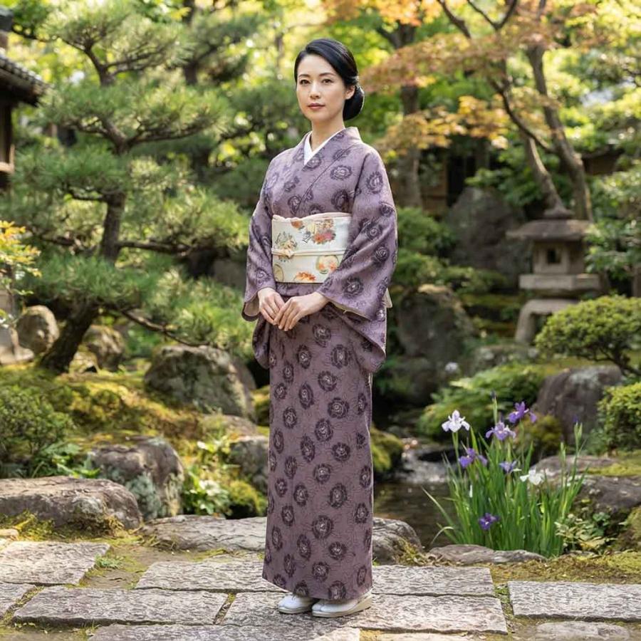 紬 身丈156cm 裄62.5cm レディース 袷 薔薇柄 裄Sサイズ 秋冬春用 正絹