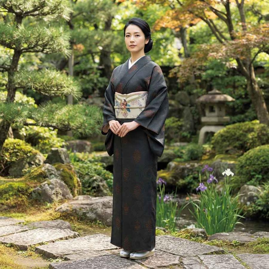 紬 身丈160cm 裄65cm レディース 袷 連続模様 裄Mサイズ 秋冬春用 正絹