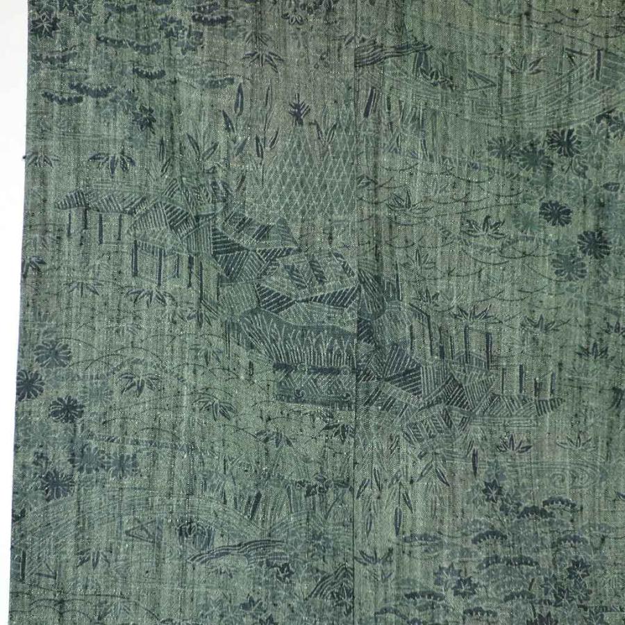 紬 身丈155cm 裄63cm レディース 単衣 風景画 裄Mサイズ 初夏・初秋用