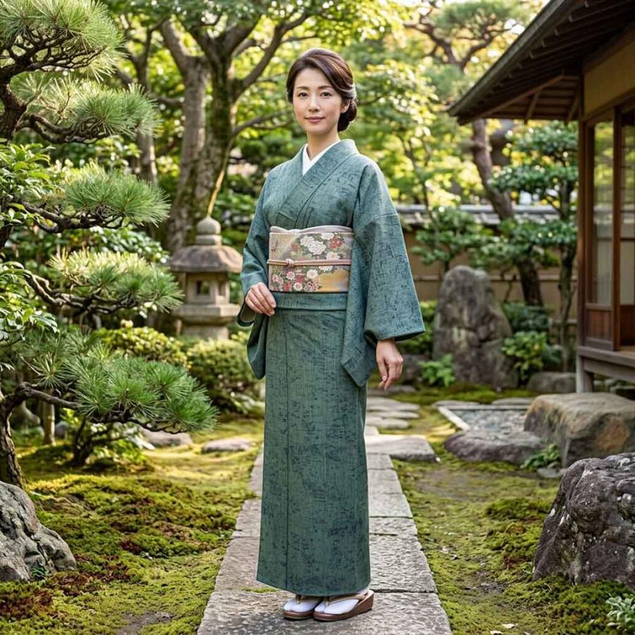 正絹 単衣紬 身丈 155cm・裄丈 64cm 落款あり 紬 身丈155cm 裄63cm レディース 単衣 風景画 裄Mサイズ 初夏・初秋用