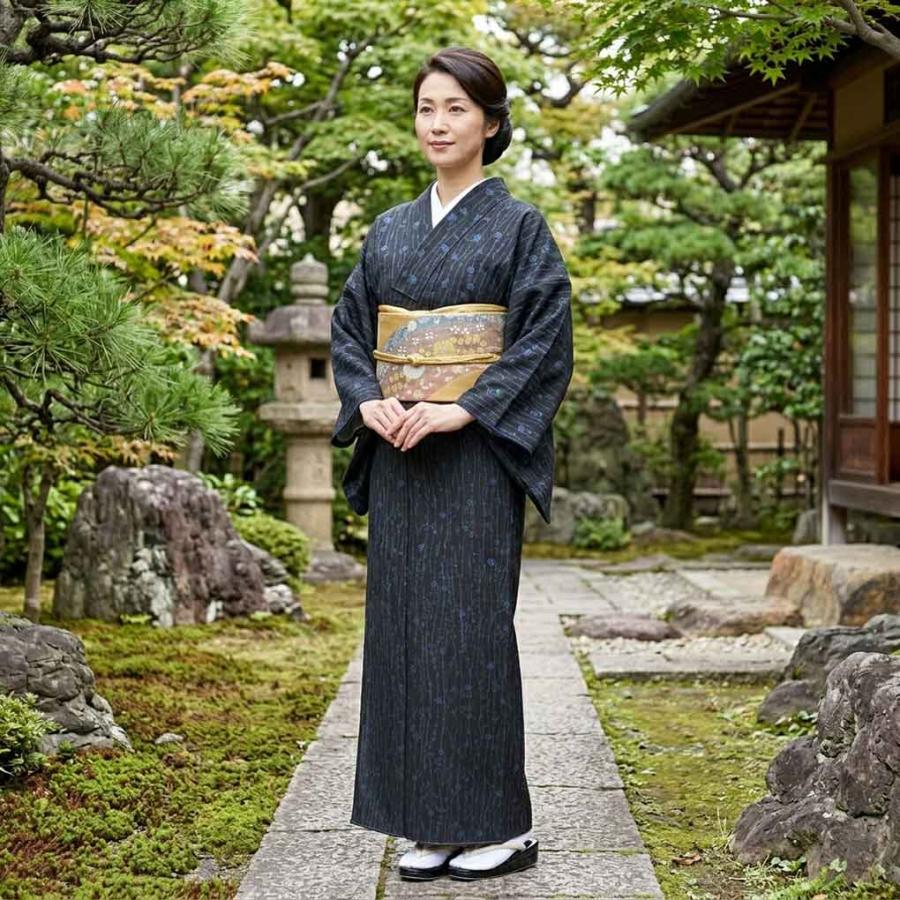 紬 身丈158cm 裄63cm レディース 袷 連続模様 裄Mサイズ 秋冬春用 正絹